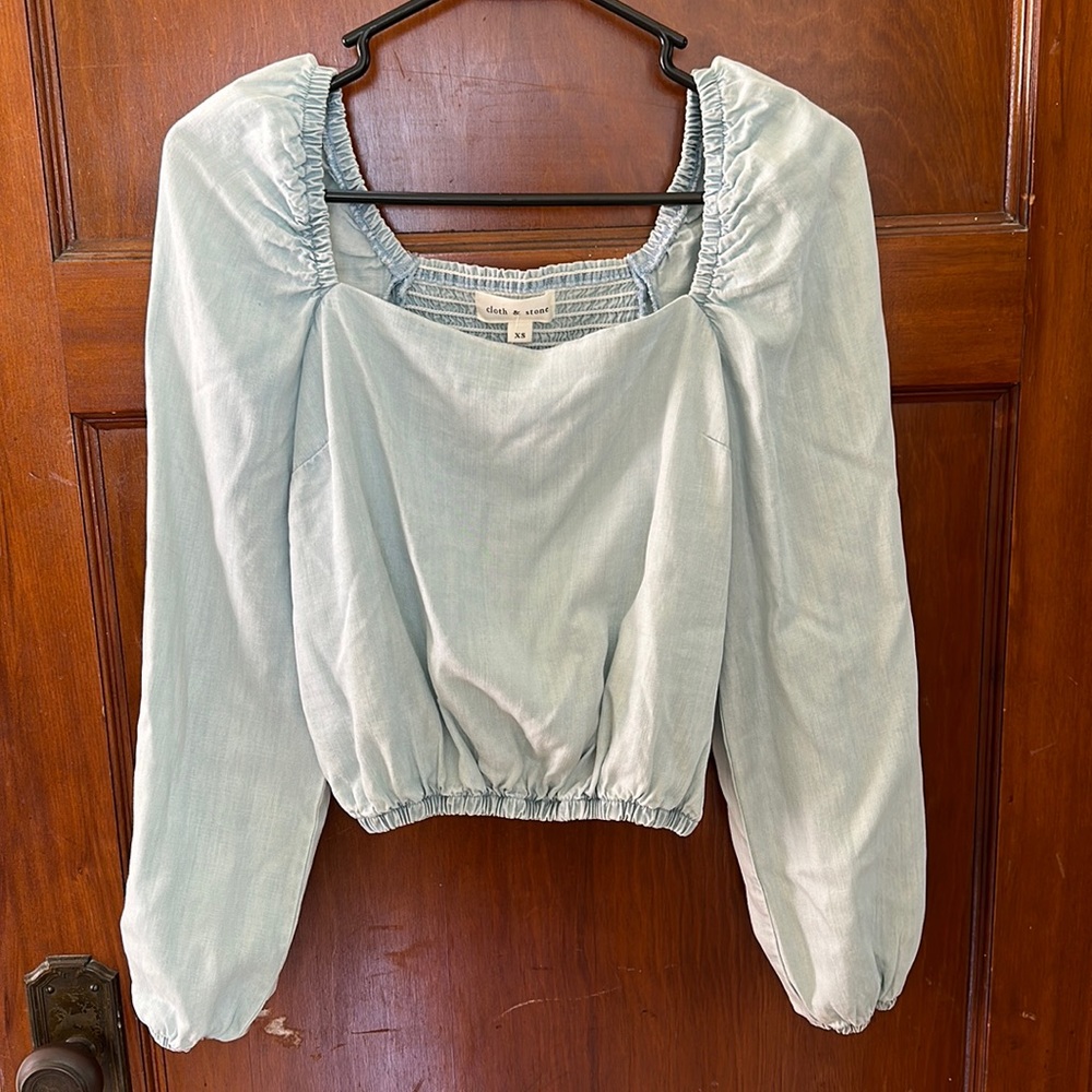 Smocked square neck blouse